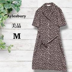 美品【Aylesbury】花柄　ワンピース　M 黒　♡ウエストリボン　ひざ丈