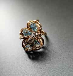 11号 18K HGE 刻印入り アクアマリンフラワーデザインリング