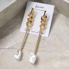 #286 ゴールドチェーン×スティックステンレスピアス　 ハンドメイド