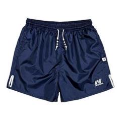 珍品 90sヴィンテージ・ナイロンショートパンツ 光沢ネイビー ビーズ付き