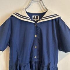 セーラー襟 ネイビー 半袖ワンピース