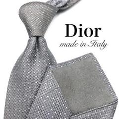 【美品】Dior ネクタイ 幾何学模様柄 総柄 光沢感 厚め グレー