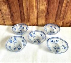 【美品】洋風　花柄 小鉢 5個セット 藍色 磁器 食器