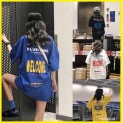 ❤即購入ok!!❤ ビッグサイズ おしゃれ Tシャツ 韓国 blue♪ 青色