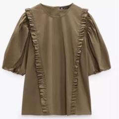 ZARA フリル付きポプリントップス ブラウン