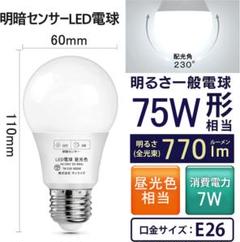 GOHDLAMP 明暗センサー 電球 E26 常夜灯 白色 75W相当 明暗LE