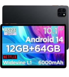 タブレット Android14-12GB+64GB+2TB拡張、薄型軽量
