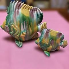 【長崎三彩】カラフル魚の陶器置物　大小2点セット
