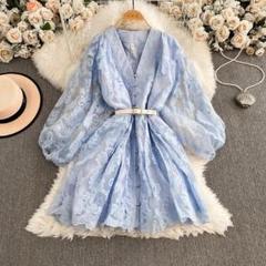 ワンピース　ドレス　レディース　半袖　レース　ロング　パーティー　花柄
