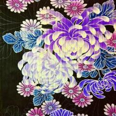 花柄 浴衣 黒 紫 白 菊