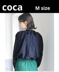 coca ネイビーブラウス　リボン　シアートップス　Mサイズ