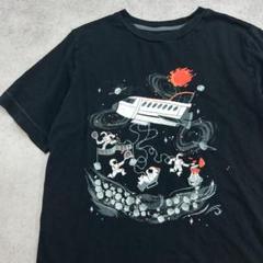 宇宙でアウトドア　楽しい宇宙生活　トップス　半袖　Tシャツ　古着　ブラック　S