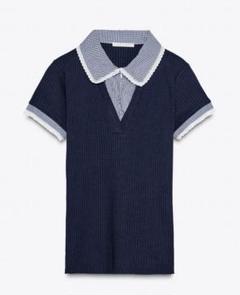 【ZARA】リボン付きチャンキーニットピーターパンカラートップス リボン付きチャンキーニット ピーターパンカラートップス - オフ