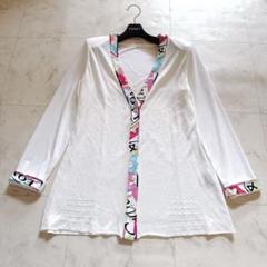 レオナール✨カーディガン チュニック丈 カンカン花柄トリム
