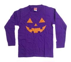 かぼちゃ おばけ がいこつ ハロウィン　おもしろ　Tシャツ　パープル　130