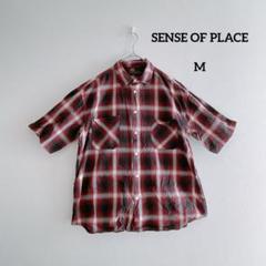 SENSE OF PLACE 半袖 チェックシャツ M 赤系 ゆるだぼのサムネイル