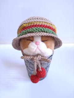 ねこちゃん用ハンバーガー柄麦わら風帽子