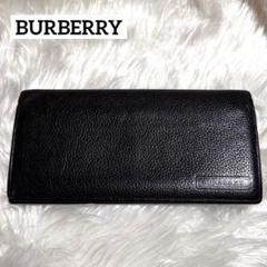 美品✨BURBERRY 二つ折り 長財布 シボ革 ノバチェック レザー 黒