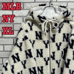 MLB☆NY フリースジャケット ワンポイント クリーム/ネイビー XL