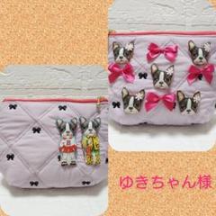 ゆきちゃん様☆コヤンイサムチョン☆大きめころりんポーチ　リボン刺繍キルト　リボン ゆきちゃん様☆コヤンイサムチョン☆大きめころりんポーチ