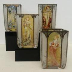 希少完全4セット！ゲーベル Goebel ミュシャ　四季☆花瓶 金採飾壺　ガラス 希少完全4セット！ゲーベル Goebel ミュシャ 四季☆花瓶 金採飾