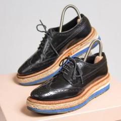 プラダ エスパドリーユ レースアップシューズ ブラック Prada/プラダ｜ブラック レザー レースアップ シューズ