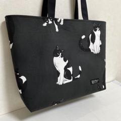ハチワレ猫刺繍♡帆布・ブラック・ちょっと大きめシックなトートバッグ 11849446_3-2.jpg