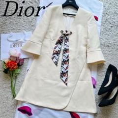 【良品】Christian Dior スカーフワンピース ベージュ フレア 膝丈