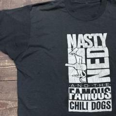 XL　80s　Tシャツ　USA製　ポリコットン　黒　ダメージ　NASTY NED