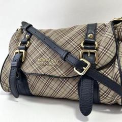 美品＊バーバリーブルーレーベル ショルダーバッグ チェック 斜め掛け レザー
