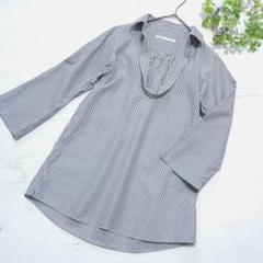 【日本製】IENA イエナ ストライプ スキッパー 七分袖 シャツ M