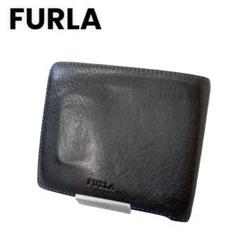 FURLA フルラ　二つ折り財布　黒　ブラック　レザー　メンズ　シンプル　薄め