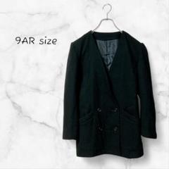 ジャケット ノーカラー ダブル ブラック (M) ウール混 レディース 古着