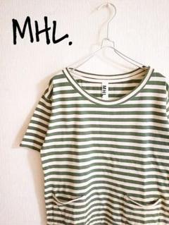 D221695 MHL. ダブルポケット ボーダー リネン混 Tシャツ