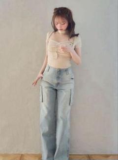 ANDMARY】Ribbon denim allinone