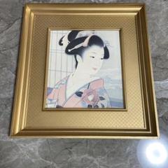 浮世絵風 女性肖像画 シルバーフレーム 浮世絵 女性肖像画 金色フレーム ※金色の枠なしの色紙のみなら