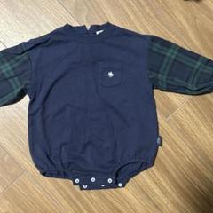 POLO ネイビー チェック 袖付きロンパース