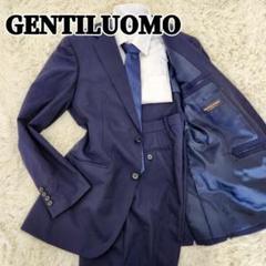 GENTILUOMO　ビジネススーツ　ネイビー　背抜き　サイドベンツ　ストライプ