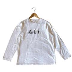 美品 イッカ (L) 長袖カットソー クルーネック 刺繡 コットン100 白