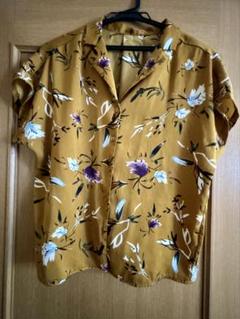 花柄 半袖シャツ マスタード