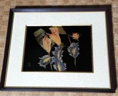 角偉三郎輪島塗花草図漆絵額金蒔絵沈金漆塗りパネル作品日
