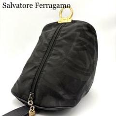 即購入歓迎 こん　サルバフェラガモコスメポーチ・イタリア製丸型新品未使用黒 新品 Ferragamo PARFUMS フェラガモ コスメポーチ ナイロン