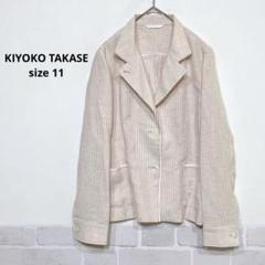 リネン100％ テーラードジャケット ストライプ ステッチ入り 美品 H855
