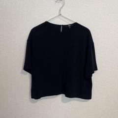 オフィスカジュアル　UNIQLO ネイビー とろみ　半袖トップスのサムネイル