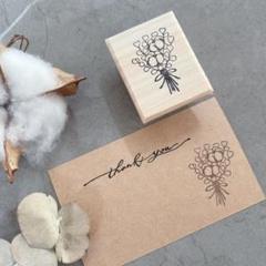 消しゴムはんこ　花束（コットンフラワー&ユーカリポポラス）はんこ　持ち手付きのサムネイル