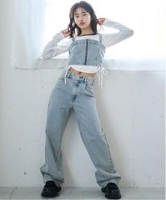 デニムクロップトップ＆ワイドレッグパンツセット