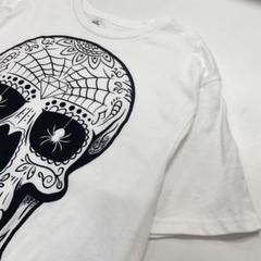 スカル ガイコツ ハロウィン 半袖Tシャツ ホワイト メンズL