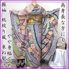 410z26〇高身長な方にも 総絞り風 振袖 やや身幅広め〇美品 成人