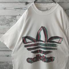 希少サイズ☆80s アディダス 刺繍ロゴ ビッグプリント Tシャツ XL～3L