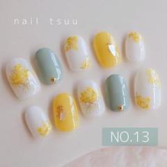 ネイルチップ オーダー ミモザ 押し花 イエロー 春 ニュアンス SHEER MIMOSA イエローネイル ミモザネイル 春ネイル 黄色ネイル